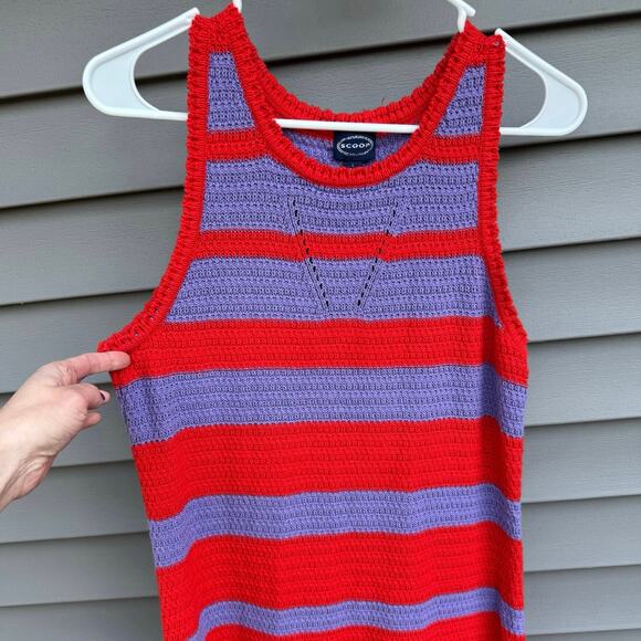 Scoop size L Crochet Orange-Red and Lavender Purple Striped Midi Dress - Picture 3 of 14